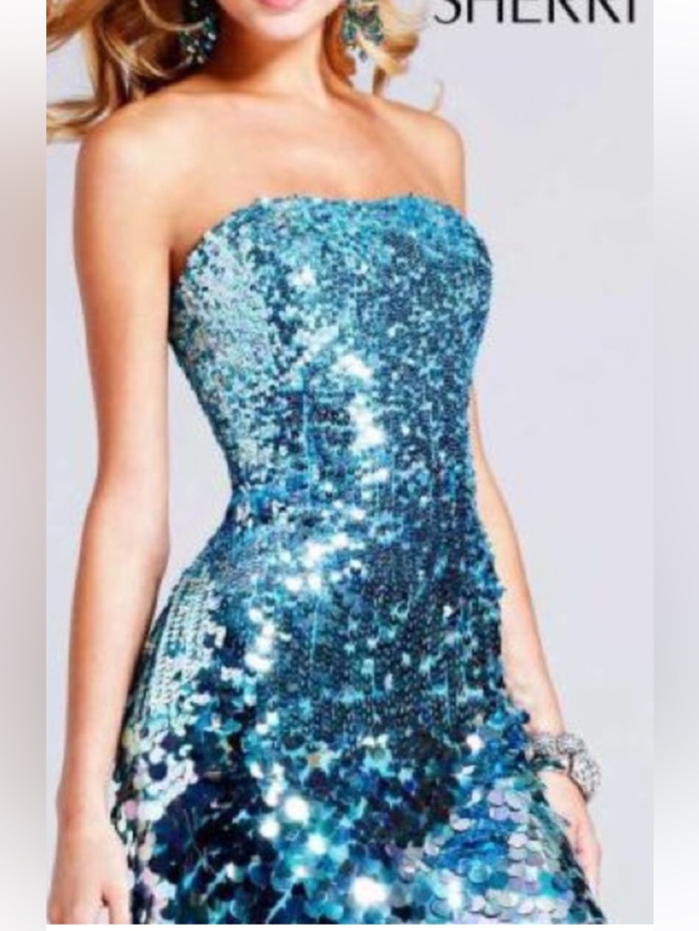 Sherri Hill 100% Silk Full Sequins Strapless Mini Dress Prom Cocktail Size 10